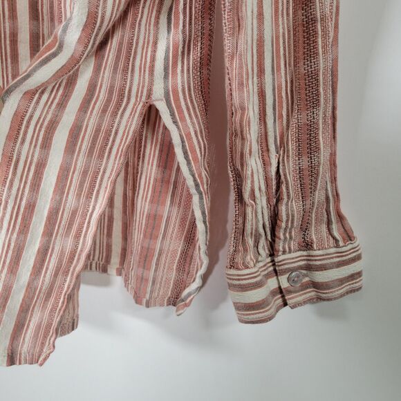 O'NEILL Arlow Red White Stripe Top Size M Gauzy Cotton Beachy Button Up - Picture 5 of 7